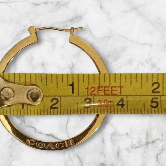 Coach Big 14k Gold Over Brass 1 1/3" Hoop Earrings - Picture 2 of 3